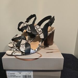 Crown Vintage Black and Snake Print Heeled Sandals